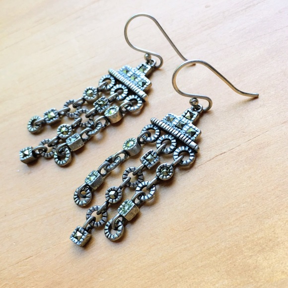 Vintage Art Deco sterling 925 marcasite earrings - Picture 7 of 11